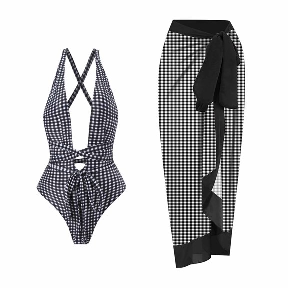 Lolmot Women's Bathing Suit Swimsuit One-Piece Swimsuit Bikini Lace up Deep V Swimsuit Floral Print Skirt Chiffon 2-Piece Tank Set