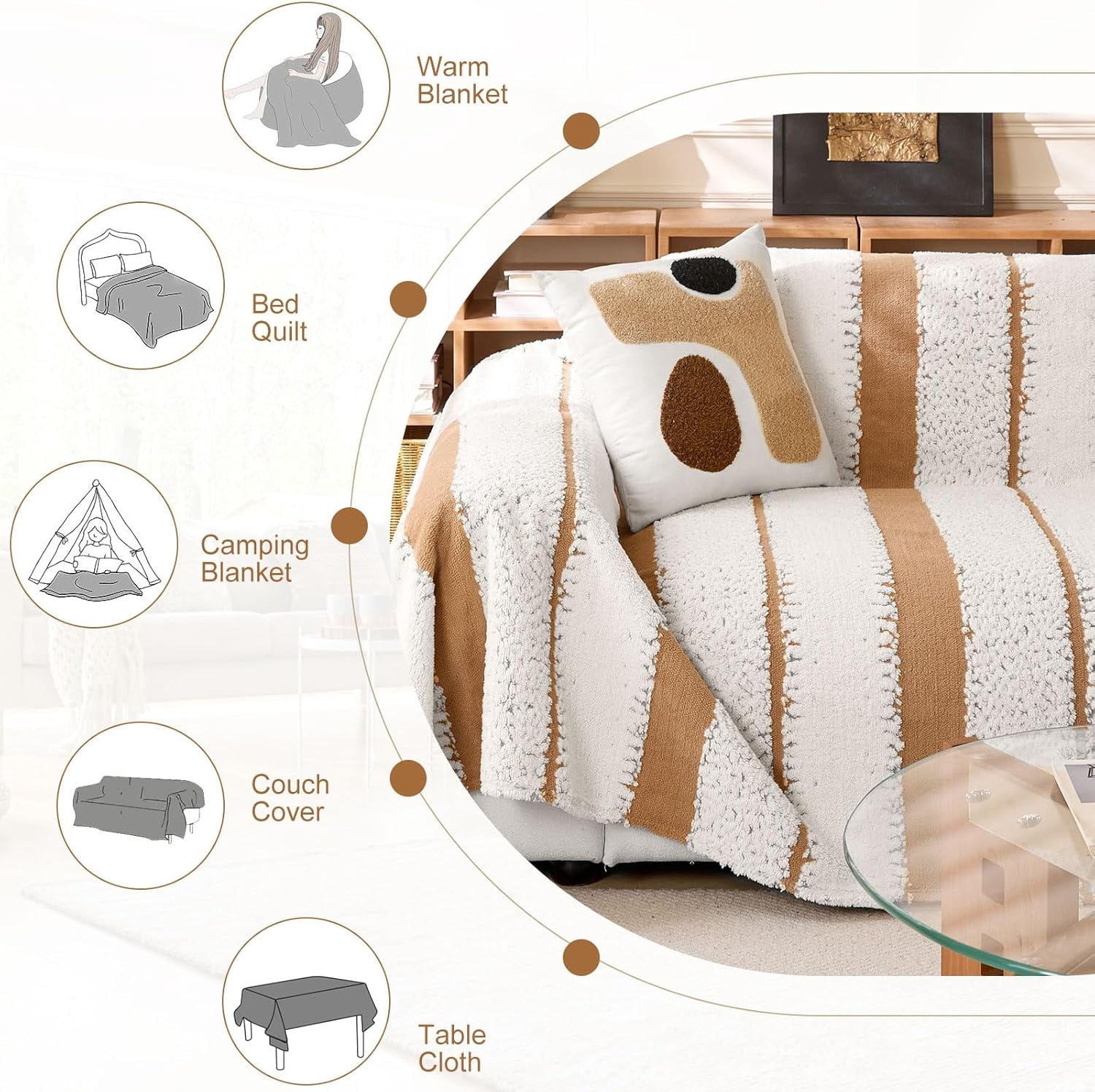 TOPCHANCES Sofa Slipcovers, Couch Throws Blanket for 3 4 Seats Sofa, Sectional Couch Covers for L Shaped Couch (71"x 134", Light Brown)