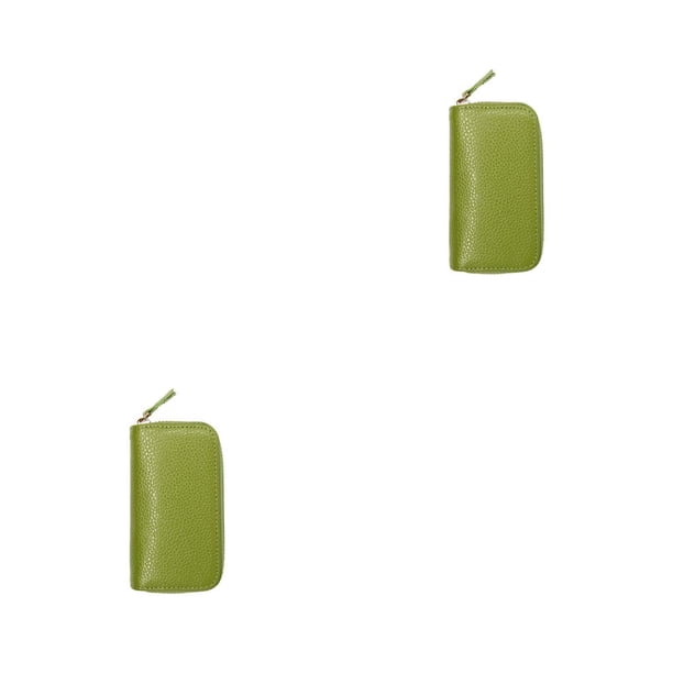 Sonducket Funda de cuero para llaves, tarjetero, monedero con cremallera, billetera, soporte Universal, bolsa Premium de moda para hombres y Verde 2piezas