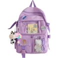 thumbnail image 1 of Mochila Kawaii con lindo oso de peluche, accesorios con alfileres Kawaii, mochilas escolares estéticas de gran capacidad, linda mochila para niñas y adolescentes (morado), 1 of 4