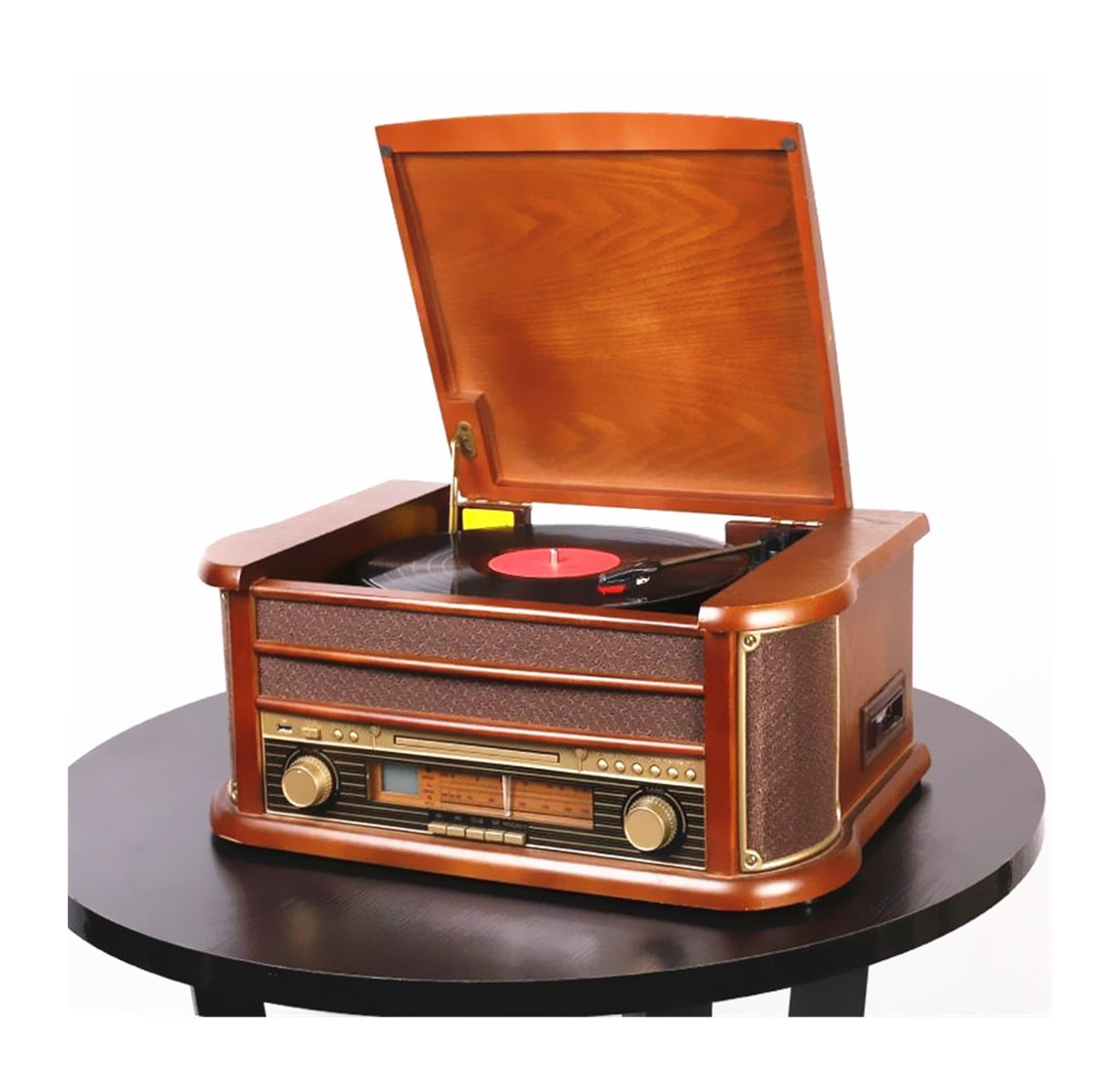 HX Classic Retro LP Vinyl Gramophone Record Player Bluetooth Turntable CD Player Retro FM Radio 220v ,Easy to Install