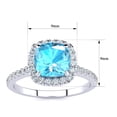 thumbnail image 4 of SuperJeweler 2 Carat Cushion Cut Blue Topaz and Halo Diamond Ring In Sterling Silver For Women, 4 of 5