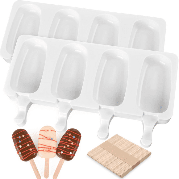 YSTIANN 3-Pack Silicone Popsicle Molds with 50 Sticks ,Standard-Size Ice Pop & Cakesicle Molds for Homemade Treats (White) AZ78-051