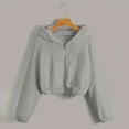 thumbnail image 4 of ZQUUVOU Women's Cropped Jacket Fall Winter Long Sleeve Reversible Fleece Jacket Full Zip Hooded Outerwear for Casual Warm Gray, 4 of 9