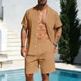 thumbnail image 2 of VBTAPA Mens 2 Piece Cotton Linen Outfits Summer Beach Matching Sets Short Sleeve Button Down Shirts and Shorts Set with Pockets Yellow XXL, 2 of 6