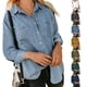 thumbnail image 4 of TRKIYQC Camisa de mezclilla para mujer, casual, de manga larga, con botones, a la moda, de cambray TRKIYQC moda, 4 of 4