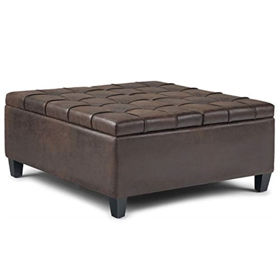 Coffee Table Ottoman with Storage " 36 Wide, Distressed Brown Vegan Leather