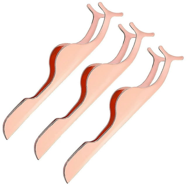 3 Pcs Pinces à Cils Applicateur en Acier Inoxydable Pointe Courbée Extension de Pinces à Cils Or Rose