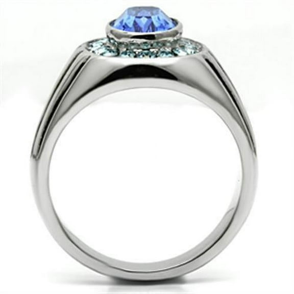TK601 - High polished (no plating) Stainless Steel Ring with Top Grade Crystal in Sapphire