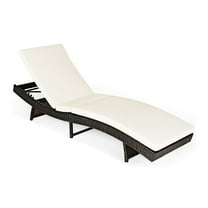 Spaco Outdoor Chaise Lounge, Outdoor Lounge Chair,Patio Folding Chaise Lounge with 5 Adjustable Levels and Cushion-White