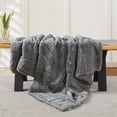 thumbnail image 4 of Home Soft Things Sculpted Stripe Faux Fur Throw Blanket with Micromink Back, Luxury Soft Cozy Plush Fluffy Fuzzy Reversible Thick Warm Throw Blanket, 50x60 inches, Grey, 4 of 12