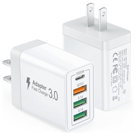 TAOHAI 2-Pack 40W Fast Charging Block,4-Port USB C Power Adapter Wall Plug Multiport Brick Type C Block for iPhone 16/15/14/Pro Max, iPad, Samsung