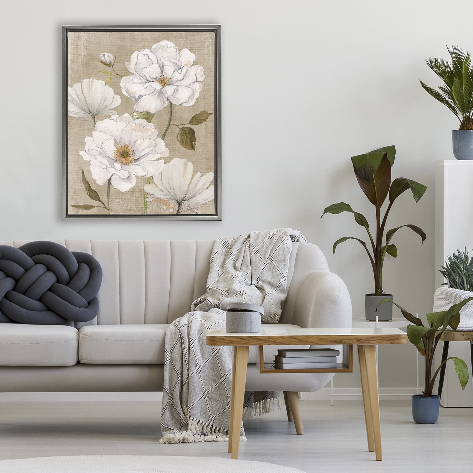 Stupell Industries Rustic Magnolia Blooms Gray Framed Floater Canvas Wall Art, design by Carol Robinson
