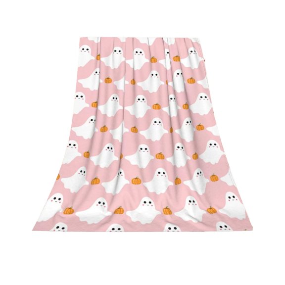 Chanana Halloween Throw Blankets and Pillow Set Include Ghost Spooky Pink and White Double Sided Flannel Blanket 29.5 x 39.4 In and Plush Throw Pillows Cushion for Couch Sofa Bed Home Decorations