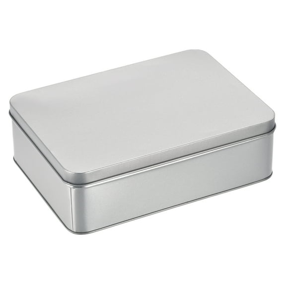 Uxcell Metal Tin Box, 8.66" x 6.3" x 2.72" Rectangular Empty Tinplate Storage Containers with Lids, Silver Tone