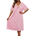 thumbnail image 2 of FASHOFT Night Gowns for Adult Women Lace Trim Long Nightgowns Silk Satin Short Sleeve Victorian Sleep Dress Solid Night Dress Womens Sleepwear Light Pink XXL, 2 of 4