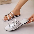 thumbnail image 2 of HomeDM Women's Flat Strappy Sandals Summer Open Toe Slip On Beach Slide Sandals for Travel Vacation Casual Wear, Silver Size 6, 2 of 9