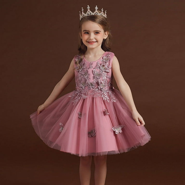 blush pink flower girl dress toddler Elegant Baby Pink Sleeveless Puff Princess Dresses Toddler Flower Girl Dresses, Pink / 7-8 Years (140cm)