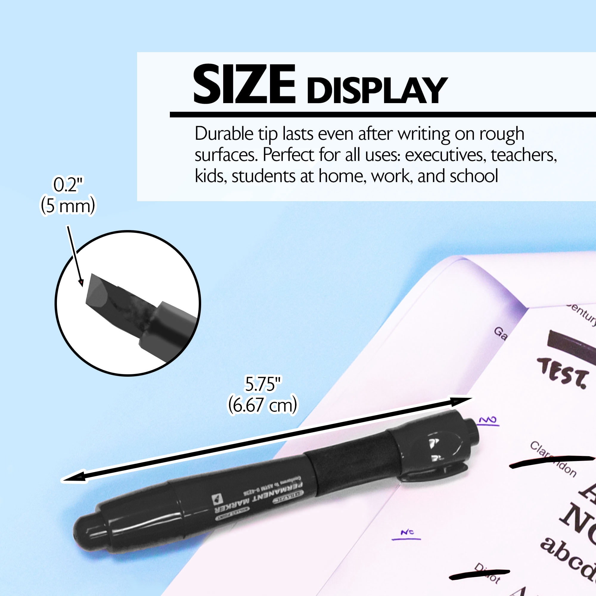 BAZIC Permanent Marker Chisel Tip, Jumbo Black Markers (3/Pack), 24-Packs