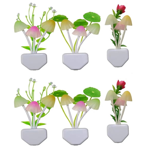 EIMELI 6 Pcs Mushroom Night Lights Change Plug Light Sensor Wall Lamp, LED Night Lights Mini Magic Mushroom Night Lights Sensor Wall Lamp for Kids Adult