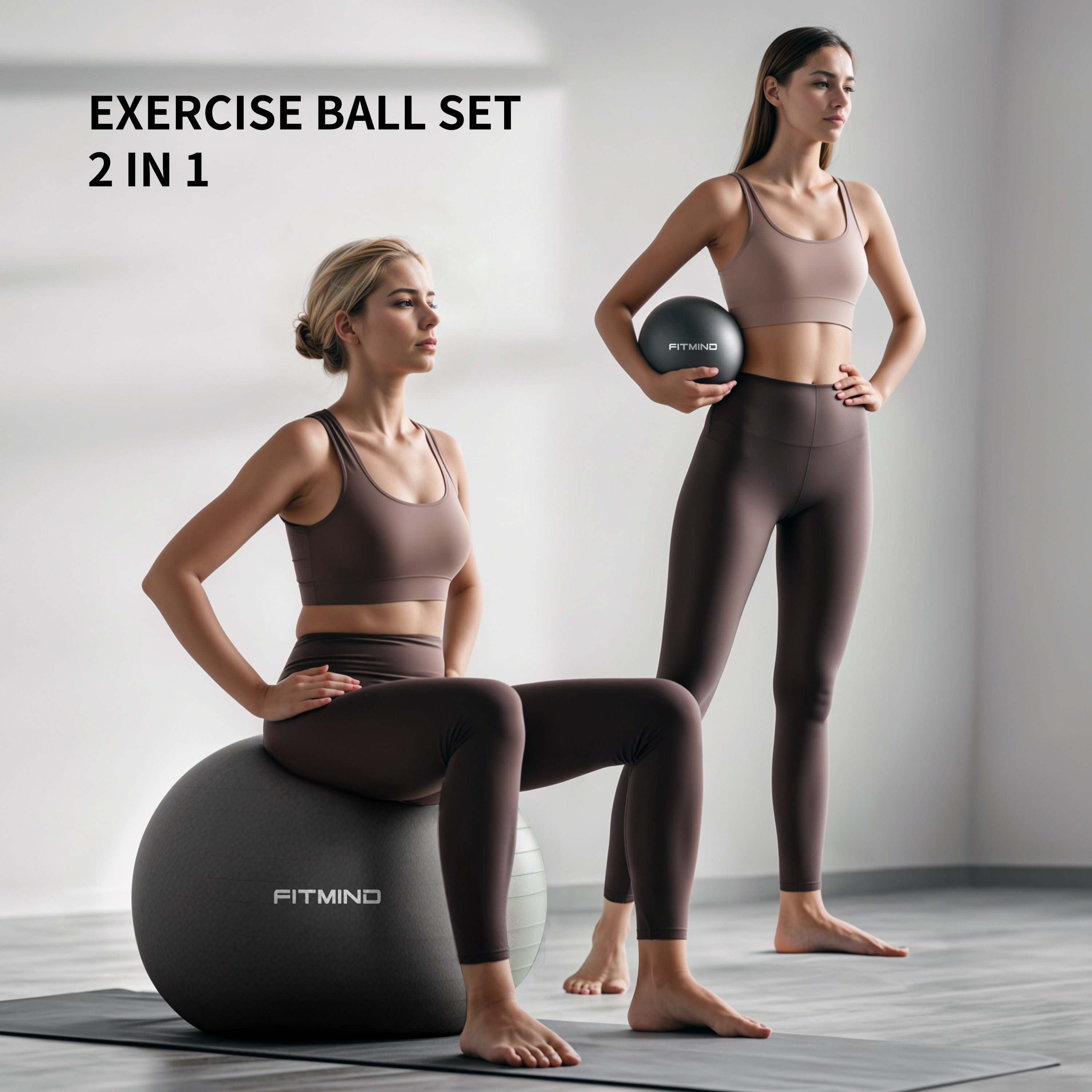 FITMIND Exercise Balls Set 26"& 10" for Yoga and Pilates, Anti-Burst, Parent-Baby Hours, Hand Pump, Black