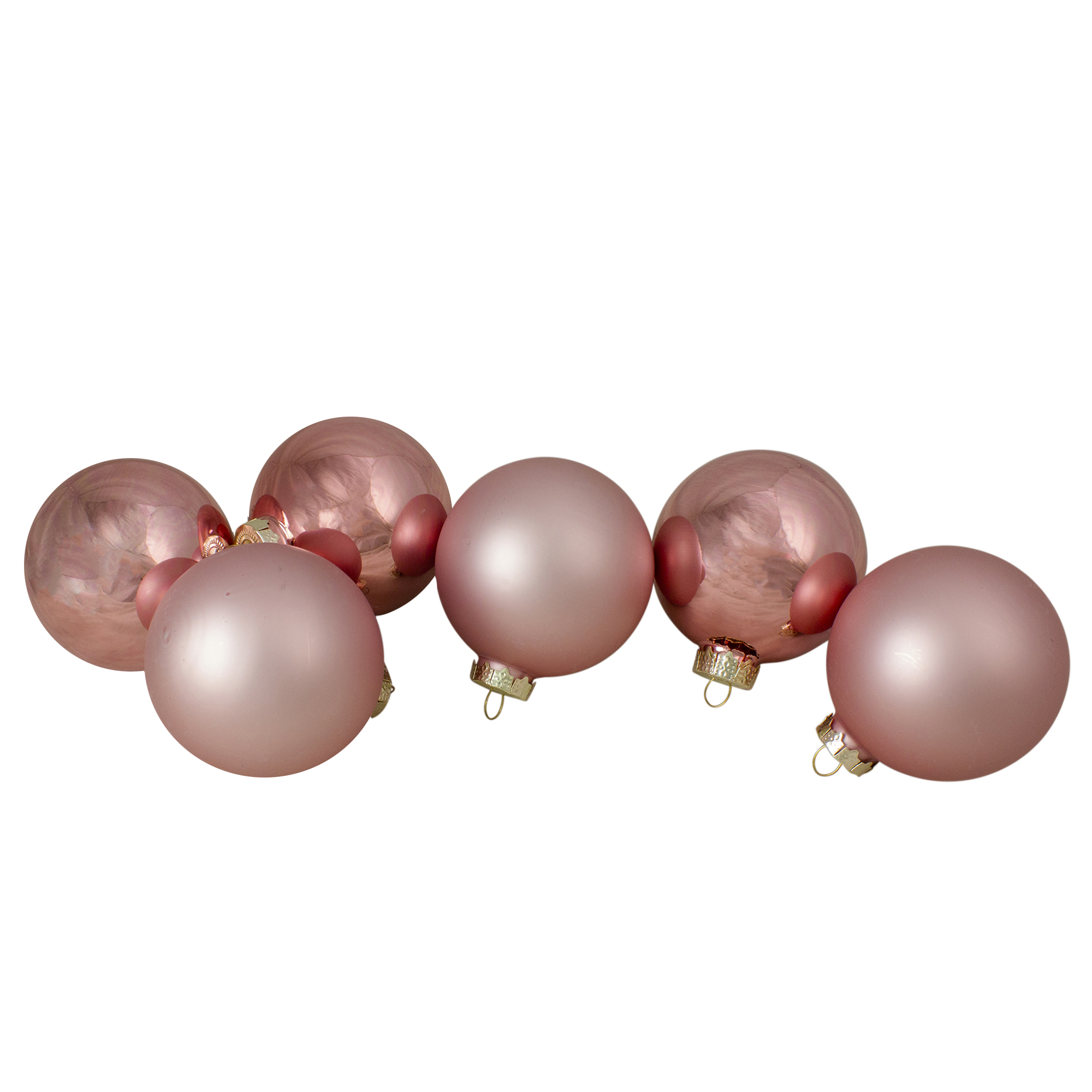 6ct Shiny and Matte Baby Pink Glass Ball Christmas Ornaments 3.25