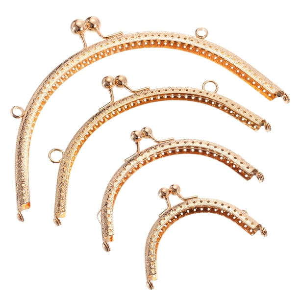 Uxcell 4 Paquete de Marcos de Monedero de Metal, 3.35"/4.13"/6.1"/8.07" Marco de Cierre de Beso Retro con Relieve para Hacer Monederos de Mano, Oro Claro