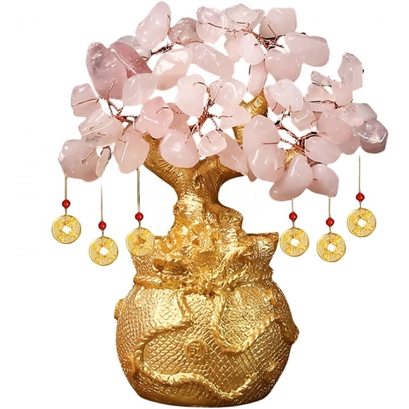 DESIGNICE Citrine Money Tree Feng Shui Bonsai for Wealth & Success,Home Decor Crystal Plant