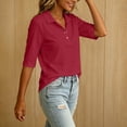 thumbnail image 5 of MOJOGO Women's Solid Color Shirsts Lightweight Cotton Linen Blend Half Sleeve Top with Quarter Snap Button Casual Work Summer Top XL, 5 of 8