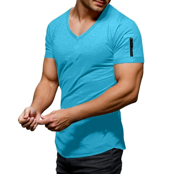 Men's Casual V Necks Short Sleeve T-Shirt Trendy Solid Design Lightweight Summer Top for Daily Wear