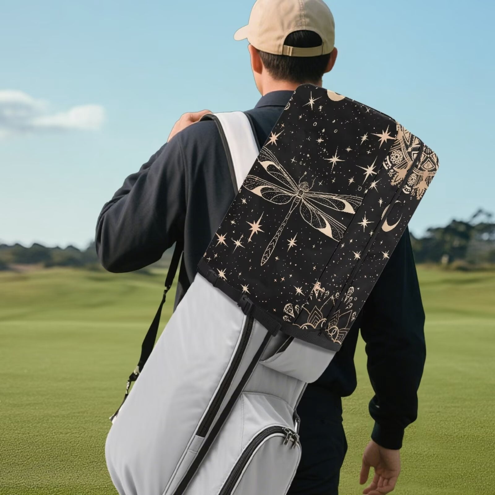 Chririnla Aesthetic Dragonfly Hood Golf Bag Cover Waterproof Hood with Snap Button Dust & UV Protection Universal Fit for Most Tour Bags, Cart Bags & Stand Bags