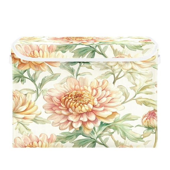 Storage Box With Lid 16.5x12.6x11.8In Foldable Stacked Household Storage Box Chrysanthemums Beige