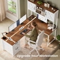 thumbnail image 7 of Farmhouse L Shaped Computer Desk with 2 Drawers and Storage Shelves, Reversible 86.6" Gaming Desk with LED Lights, Corner Office Desk for Home Office, Bedroom, Living Room, 7 of 7
