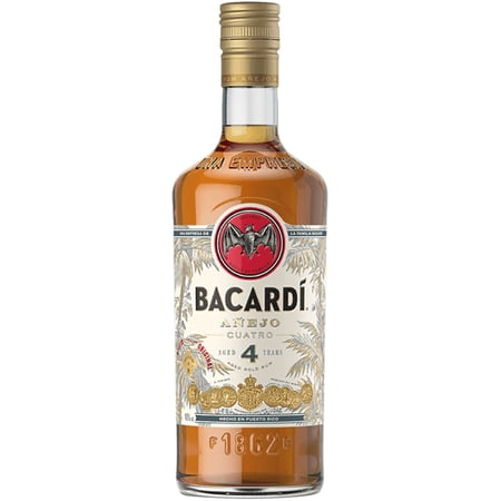 BACARDI Anejo Cuatro Aged Gold Rum, Gluten Free, 750 mL Bottle, ABV 40%