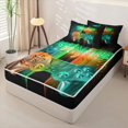 thumbnail image 2 of Erosebridal Neon Game Controller Pattern Zipper Queen Comforter Set with Fitted Sheet and 2 Pillowcases,Circuit Board Print Zipper Bedding Set,Green Orange Teal Black,Reversible, 2 of 6