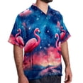 thumbnail image 2 of Starry Sky Flamingo Men's Short Sleeve Printed Poplin Shirt with Spread Collar Tops - Casual Button Down Summer Beach Shirt for Men and Women, 2 of 6