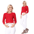thumbnail image 3 of YEMAK Women's Crewneck Button Down 3/4 Sleeve Cropped Knit Cardigan Sweater MK3514, 3 of 11