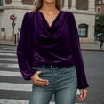 thumbnail image 2 of Telankuip Women's Velvet Loose Fit T Shirts Casual Long Sleeve Solid Color Tee Shirts 2025 Fashion Cowl Neck Drape Ruched Front Soft Comfortable Pullover Tops Fall Winter Outfits Purple L, 2 of 8