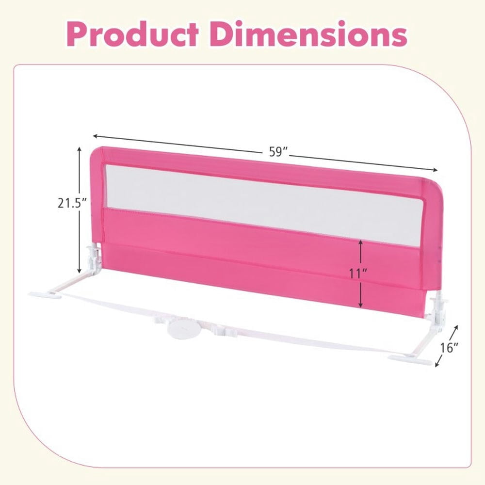 Spaco 59 Inch Folding Breathable Baby Bed Rail Guard with Safety Strap, Bed Rail for Queen, King, Twin, and Bunk Size Beds, Pink