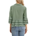 thumbnail image 3 of INSPIRE CHIC Button Down Shirts for Women's 3/4 Bell Sleeve Casual Ruffle Hem Tops Eyelet Blouse XS Gray Green, 3 of 6