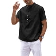 thumbnail image 3 of ORQ Lightweight Summer Stand Collar Pocket Short Sleeve Vacation Woven Men Shirt, 3 of 7