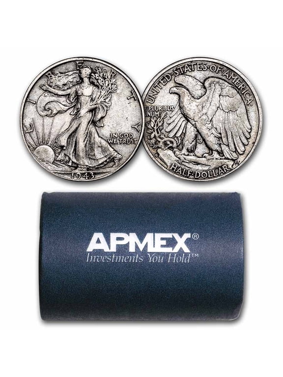 90% Silver Walking Liberty Halves $10 20-Coin Roll XF