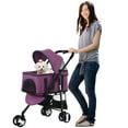 thumbnail image 6 of 3 Wheels Dog Stroller Foldable Pet Stroller Cat Stroller with Storage Basket, 3-in-1 Lightweight Puppy Stroller for Travel (Purple), 6 of 10