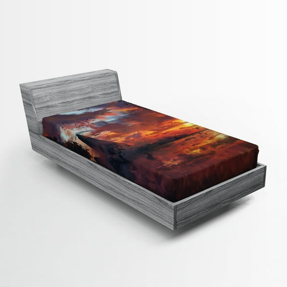 Ambesonne Scenery Fitted Sheet, Savannah Wild Forest Image, Twin Size, Multicolor