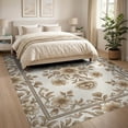 thumbnail image 3 of ODIKA 8'x10' Washable Area Rug Durable, Non-Slip Carpetas Tan Delicate Scrollwork Blossoms Leafy Covering Para for Living Room, Under Sectional, Family, 3 of 7