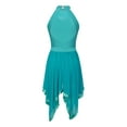 thumbnail image 4 of JanJean Women Sequin Lyrical Dance Dress Halter Backless Leotard Asymmetrical Hem Flowy Mesh Skirt Green L, 4 of 7