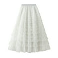 thumbnail image 4 of Women's Ruffle Mesh Vintage Calf Length Skirt - High Waist A Line Pleated Tutu Skirt (M-L Sizes), 4 of 6