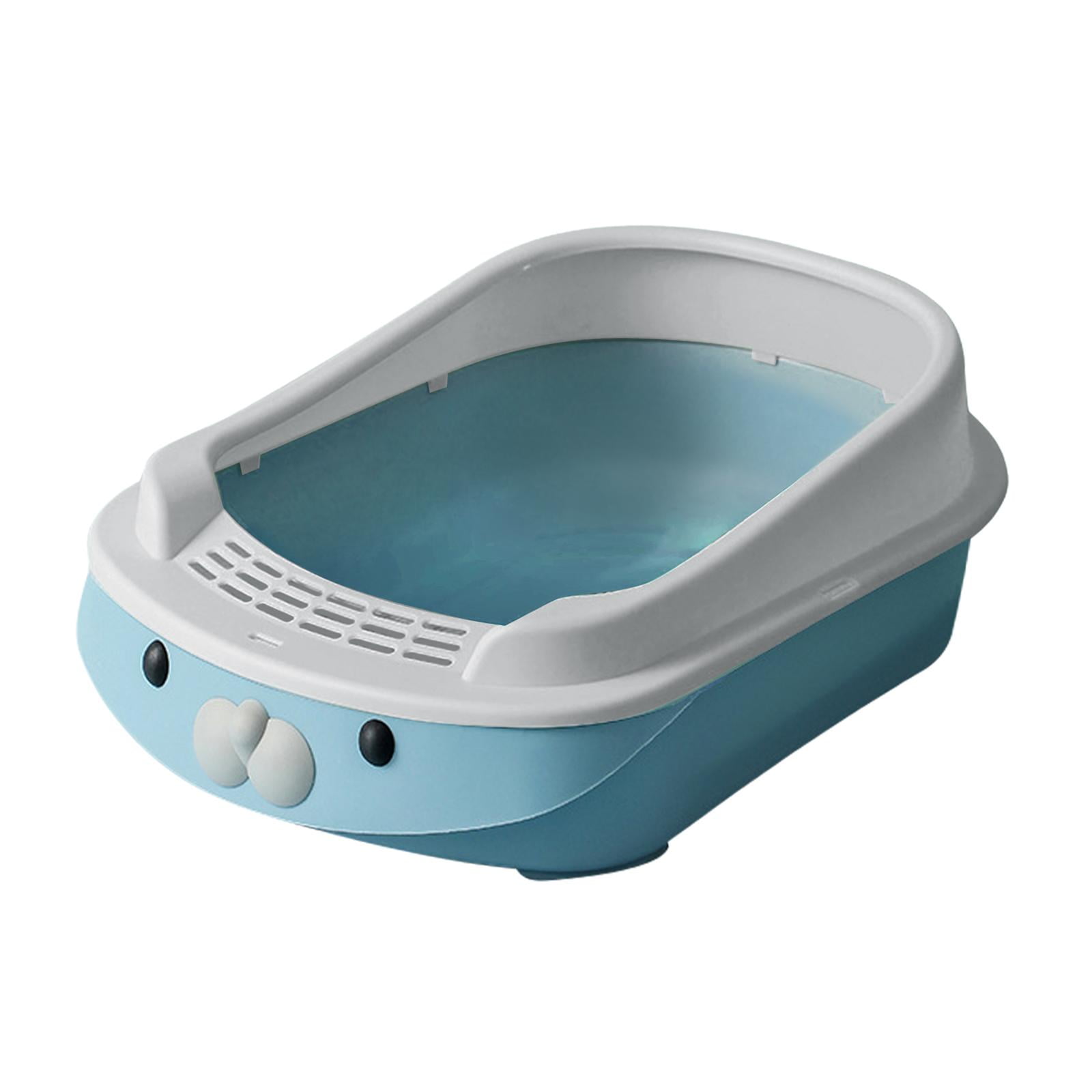 Bvdfgk Cat Toilet Cat Box Semi Enclosed Litter Pan Sturdy Stain Resistant Portable Open Blue