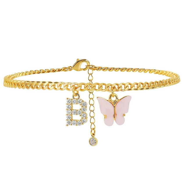 Pulseras de playa con inicial de mariposa para mujer, tobillera con 26 letras, pulseras, joyería de playa Wmkox8yi sjalhkljlk3384