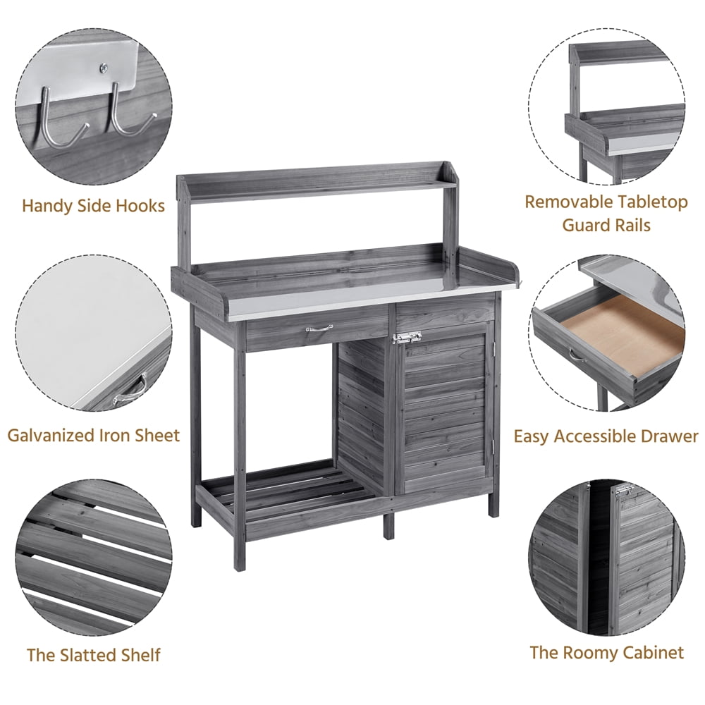 Renwick Gray Fir, Wood and Metal Potting Bench